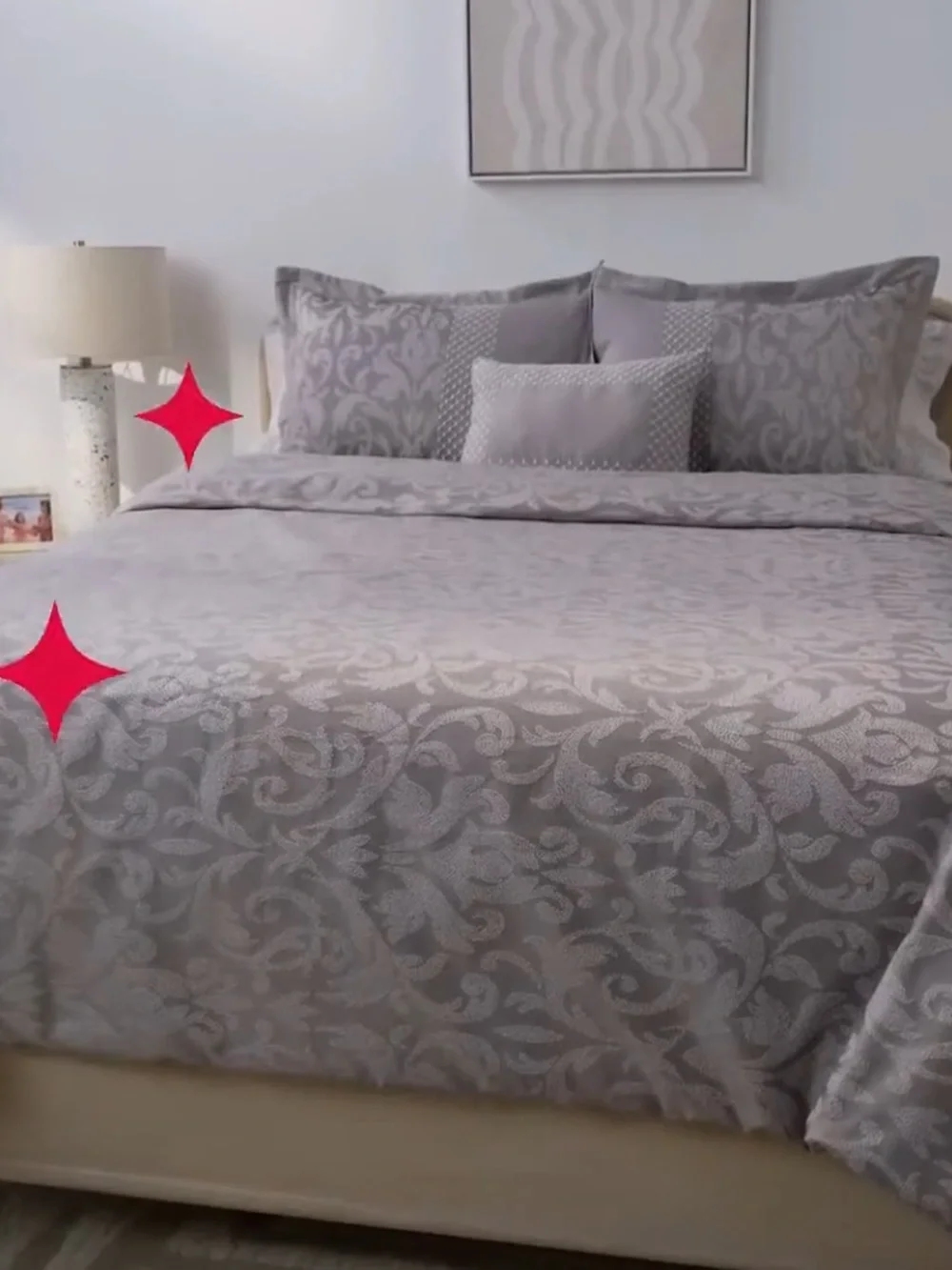 5-Pc Cal King Bedding Set Smoky Gray Jacquard Wynne Comforter Sham Skirt Pillow